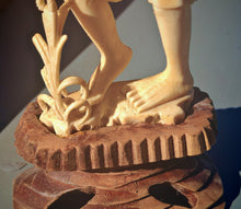 Load image into Gallery viewer, Vintage Asian Fisherman Figurine Resin or Bone Effect Scholar Statue with Fish Carved Figure 19.5cm
