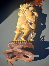 Load image into Gallery viewer, Vintage Asian Fisherman Figurine Resin or Bone Effect Scholar Statue with Fish Carved Figure 19.5cm
