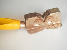 Load image into Gallery viewer, Vintage Manual Knife Sharpener 20cm Yellow Wooden Handle Dual Wheel Blade Sharpener
