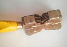 Load image into Gallery viewer, Vintage Manual Knife Sharpener 20cm Yellow Wooden Handle Dual Wheel Blade Sharpener
