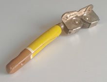 Load image into Gallery viewer, Vintage Manual Knife Sharpener 20cm Yellow Wooden Handle Dual Wheel Blade Sharpener
