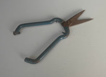 Load image into Gallery viewer, Vintage Garden Pruning Shears 17cm Metal Snips Blue Handle Rusty Patina Tool
