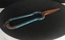 Load image into Gallery viewer, Vintage Garden Pruning Shears 17cm Metal Snips Blue Handle Rusty Patina Tool
