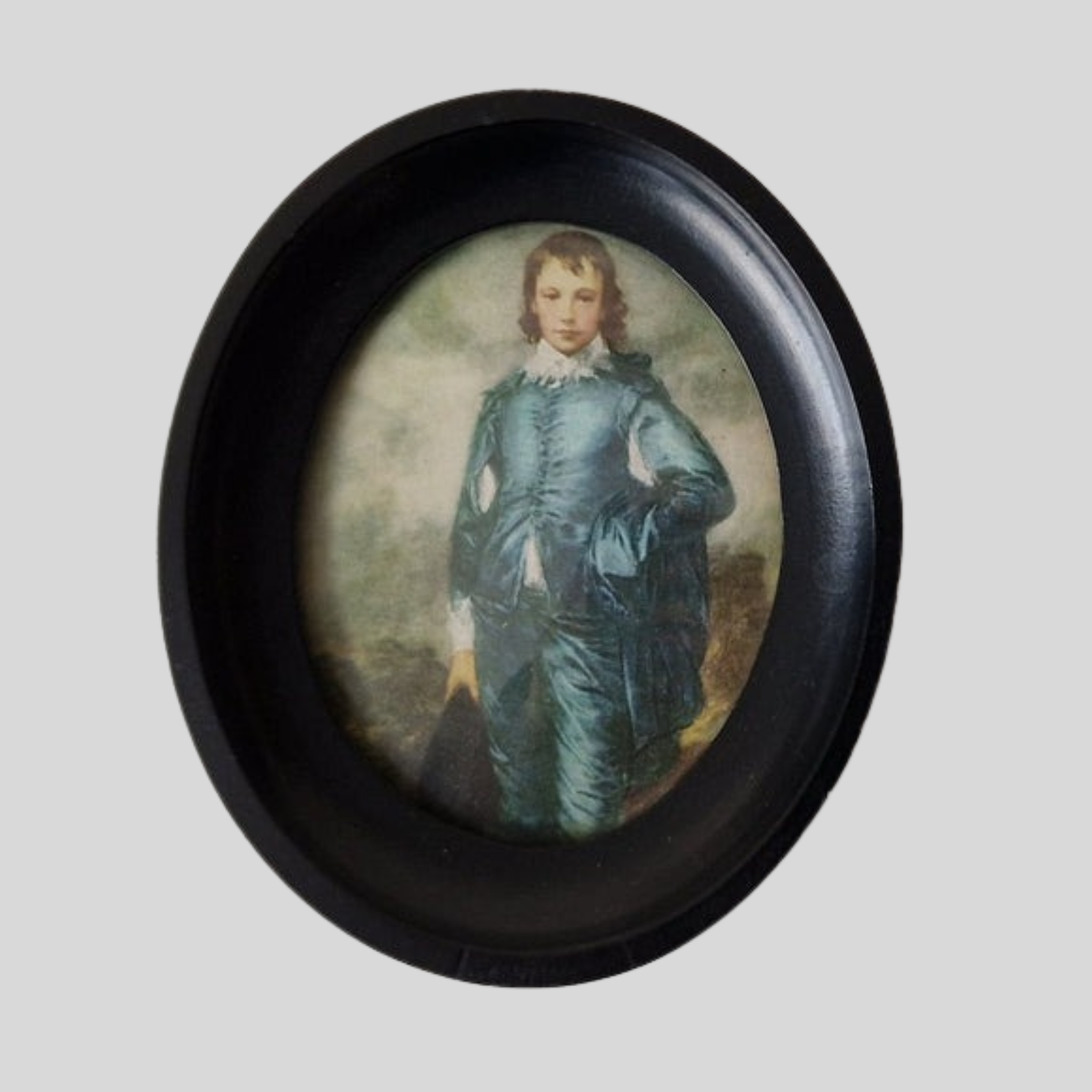 Vintage Victorian The Blue Boy Thomas Gainsborough 1727-1788 Oval Print Of Painting In Black Wooden FrameFramed Wall Hang 14cm x 11.5cm