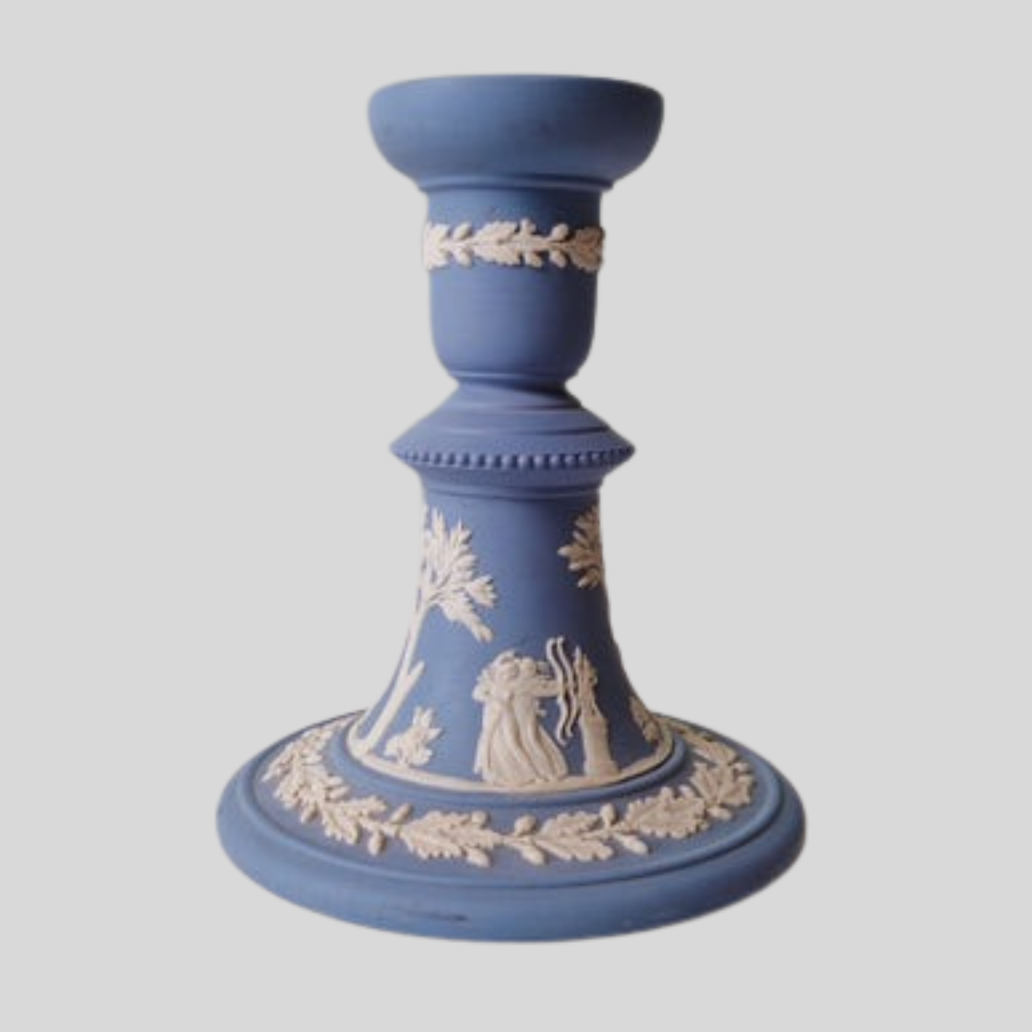 Vintage Wedgwood Blue Jasperware Candlestick Holder – Classical Greco-Roman Design, Made in England