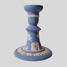 Load image into Gallery viewer, Vintage Wedgwood Blue Jasperware Candlestick Holder – Classical Greco-Roman Design, Made in England
