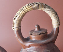 Load image into Gallery viewer, Vintage Sasak Pottery Earthenware Tea Pot with Wicker Handle Handmade Teapot

