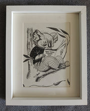 Load image into Gallery viewer, Vintage Koala Reading Print Framed Book Page Nursery Wall Art Tiny Tots 1942
