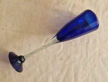 Load image into Gallery viewer, Handblown Tall art glass vase, bud vase, or tall blue flute, in cobalt or royal blue and tiny bubble
