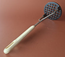 Load image into Gallery viewer, Vintage White Plastic Handle Potato Masher Retro Kitchenalia
