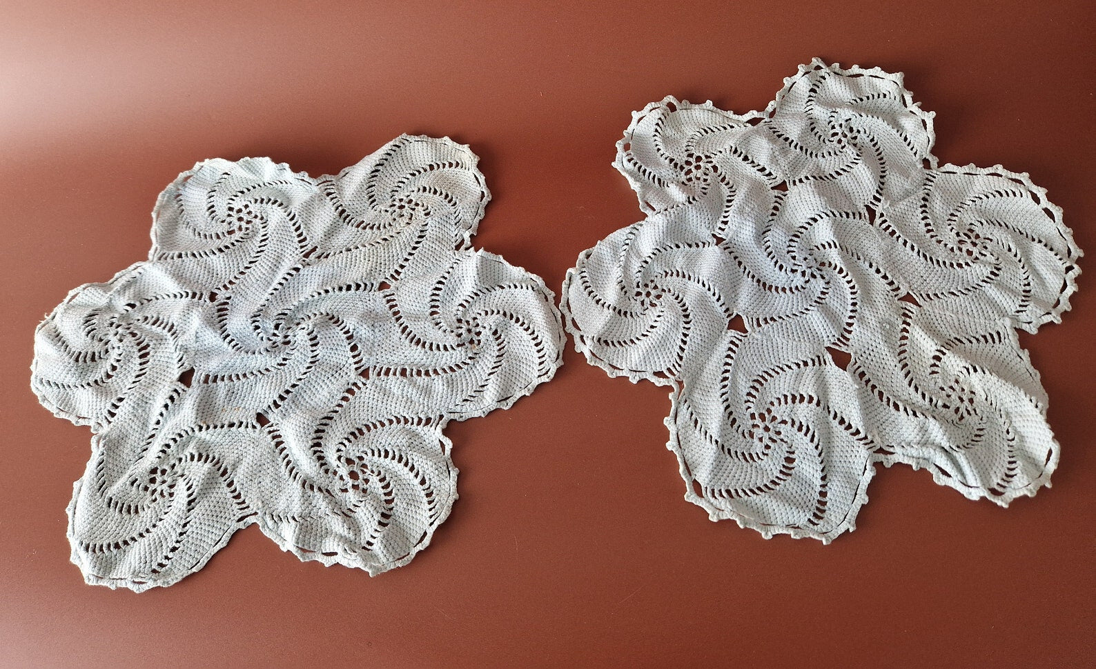 2 x Rare Crochet Doily Ornamental Round Table Place Mats , Blue Colour, Genuine