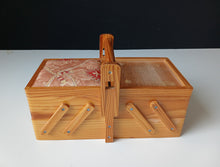 Load image into Gallery viewer, Vintage Wooden Cantilever Sewing Box Craft Storage Box Fold-Out Handle 28cm
