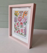 Load image into Gallery viewer, Vintage Floral Botanical Print in Pink Frame – Vibrant Flowers Art – 28cm x 23cm x 3cm
