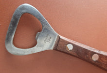 Load image into Gallery viewer, Vintage Bottle Opener Retro Wooden Handle 1970 , Bar ware Kitchenalia , Made In Japan, Stainle

