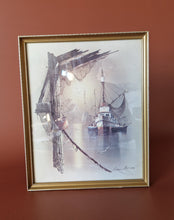 Load image into Gallery viewer, Fishing Trawler by Andres Orpinas, Vintage Framed Art Print, Boats and Seagulls
