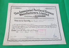 Load image into Gallery viewer, Stock Vintage SHARE CERTIFICATE, The Association Portland Cement Manufaturers Limited, 14th December

