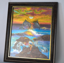 Load image into Gallery viewer, Dufex Foil Print Picture Frame Sea Life Theme: Dolphin, Boy &amp; Girl On Rock
