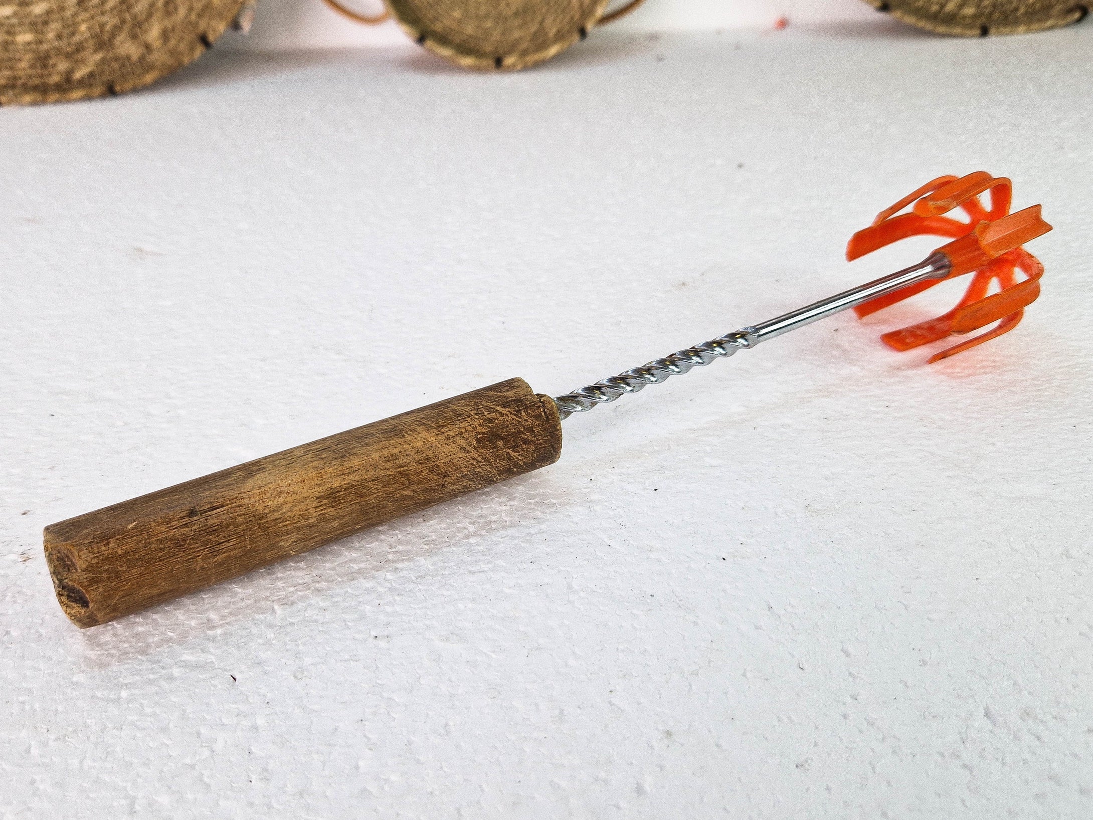 Vintage Kitchen Utensil, Red Handle Potato Masher Retro Kitchenalia