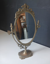 Load image into Gallery viewer, Vintage Brass Style Oval Vanity Mirror Ornate Swivel Dressing Table 50cm
