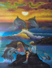 Load image into Gallery viewer, Dufex Foil Print Picture Frame Sea Life Theme: Dolphin, Boy &amp; Girl On Rock
