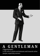 Load image into Gallery viewer, A Gentleman Definition Vintage Style Print A4 Framed Retro Gentleman Wall Art
