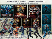 Load image into Gallery viewer, American Football Theme Sports Templates and Graphics Pack , Editable PSD Photoshop Template , png Graphics Images, Jpeg Wallpaper Image
