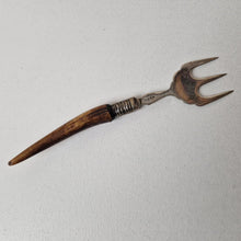Load image into Gallery viewer, Antique Serving Fork, Cold Meats, Meat Fork, Bread Fork, Antler Handle, Silver Plate, Elegant Flatwa
