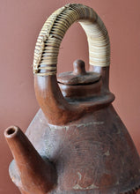 Load image into Gallery viewer, Vintage Sasak Pottery Earthenware Tea Pot with Wicker Handle Handmade Teapot
