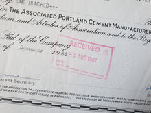 Load image into Gallery viewer, Stock Vintage SHARE CERTIFICATE, The Association Portland Cement Manufaturers Limited, 14th December
