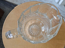 Load image into Gallery viewer, Vintage Cut Glass Jug | Pressed Crystal Water Pitcher | 16cm Tall | Starburst &amp; Crosshatch Design |
