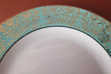 Load image into Gallery viewer, Washington Pottery Dorchester Ironstone England Frenzione turquoise and gold China side plate
