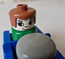 Load image into Gallery viewer, Vintage Lego Duplo set, blue car, man driver / woman passenger, 3 piece set, vintage toys, original,
