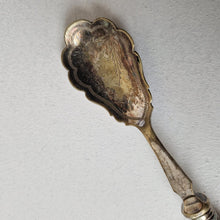 Load image into Gallery viewer, Antique EPNS Silver Plated Spoon with Horn Handle shallow bowl with scalloped shoulders 18cm long
