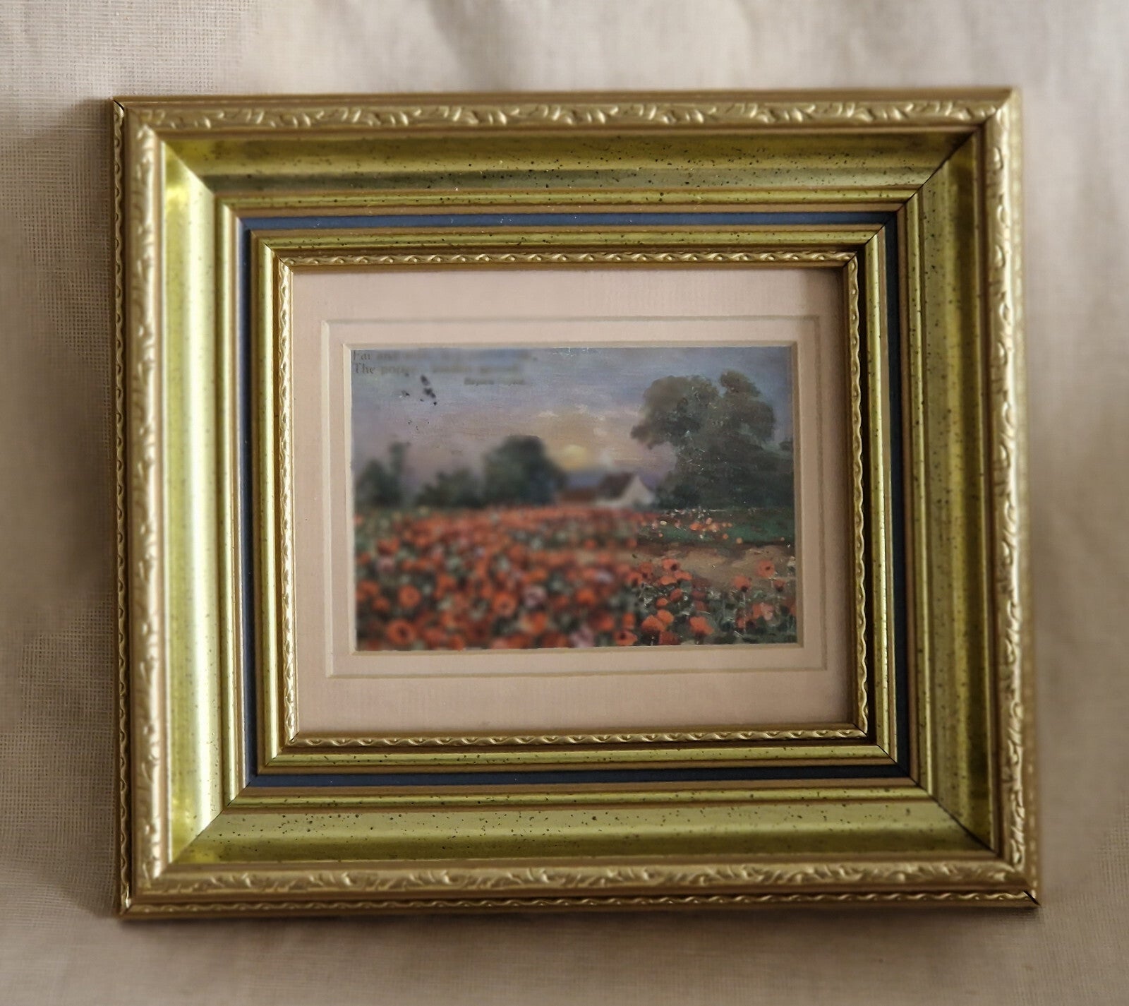 Original George V Postcard In Frame Dated 1913 with 1/2 Penny Stamp Poppy Flower