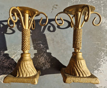 Load image into Gallery viewer, Pair Gold Tone Heavy Metal Candlestick Candle Holders
