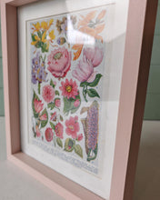 Load image into Gallery viewer, Vintage Floral Botanical Print in Pink Frame – Vibrant Flowers Art – 28cm x 23cm x 3cm
