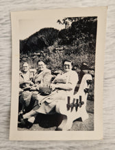 Load image into Gallery viewer, Vintage Black &amp; white Old Travel Photograph 3 Ladies sitting on a bench Date / location Uknown Velox
