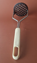 Load image into Gallery viewer, Vintage White Plastic Handle Potato Masher Retro Kitchenalia
