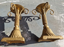 Load image into Gallery viewer, Pair Gold Tone Heavy Metal Candlestick Candle Holders
