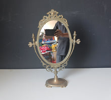 Load image into Gallery viewer, Vintage Brass Style Oval Vanity Mirror Ornate Swivel Dressing Table 50cm
