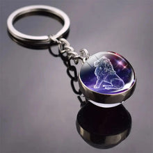 Load image into Gallery viewer, 12 Constellation Key Chain Luminous Double Sided Glass Ball Pendant 12 Zodiac Key Chain Fashion Birthday Gift for Men and Women
