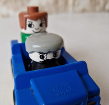 Load image into Gallery viewer, Vintage Lego Duplo set, blue car, man driver / woman passenger, 3 piece set, vintage toys, original,
