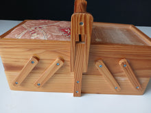 Load image into Gallery viewer, Vintage Wooden Cantilever Sewing Box Craft Storage Box Fold-Out Handle 28cm
