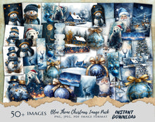 Load image into Gallery viewer, Blue Theme Christmas Junk Journal Clipart Image Pack Over 50 images JPEG PNG &amp; PDF Instant Digital Download Printable Files Santa Snowman
