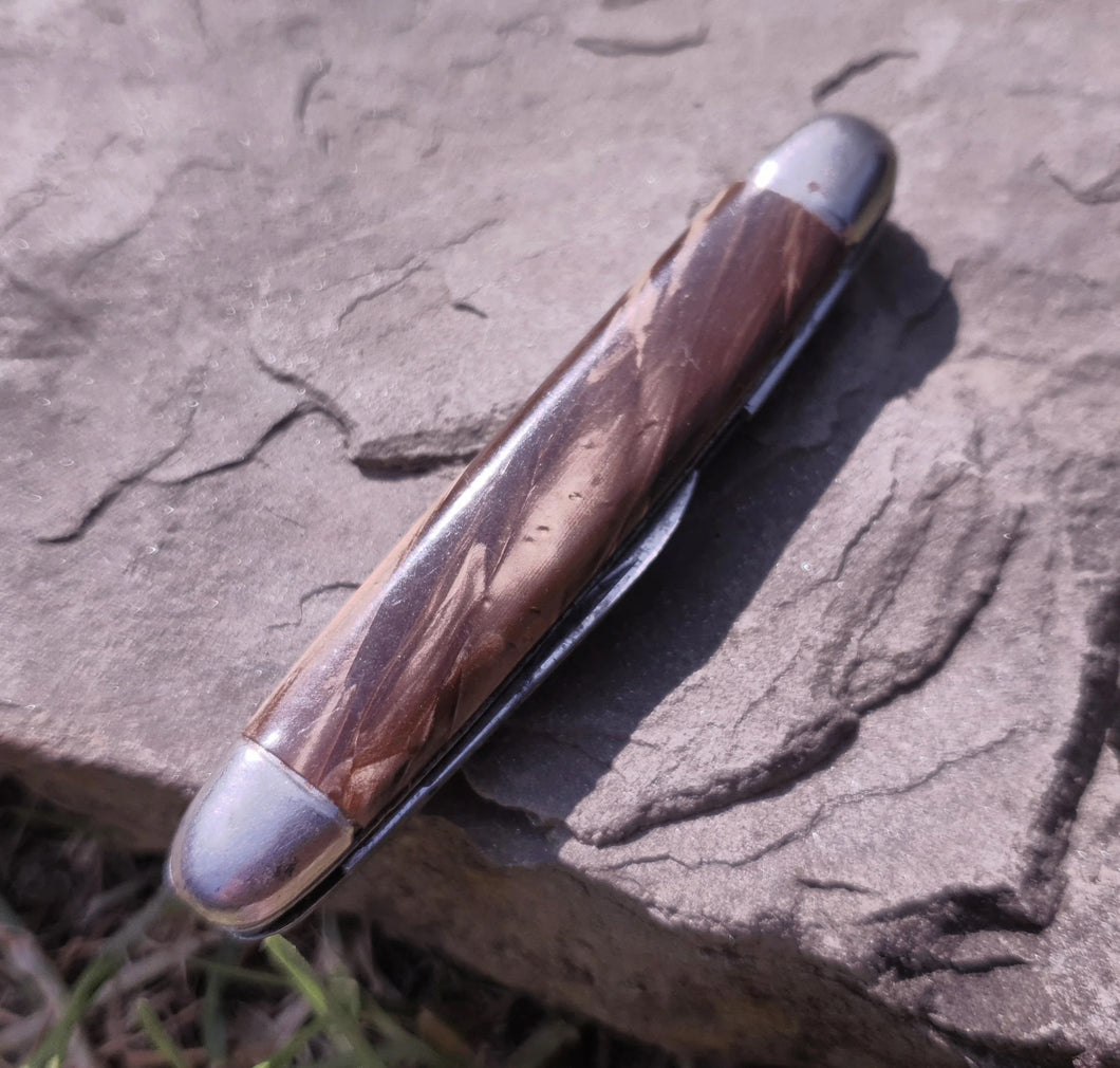 Vintage Brown Plastic Cover handled Folding Pen Knife