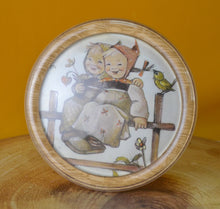 Load image into Gallery viewer, Vintage Print Of 2 Smiling Children with birds and flowers in  Round Clear Plastic Picture Frame, Wa
