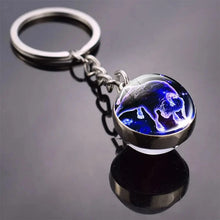 Load image into Gallery viewer, 12 Constellation Key Chain Luminous Double Sided Glass Ball Pendant 12 Zodiac Key Chain Fashion Birthday Gift for Men and Women
