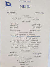 Load image into Gallery viewer, Vintage Fyffe Line Cavina Sailing Ship Dinner Menu.  July 30th 1953, Collectable Ephemera Memorabili
