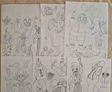 Load image into Gallery viewer, Vintage Hot Iron Embroidery Transfer Patterns Print Sheet Clowns and Carnival
