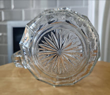 Load image into Gallery viewer, Vintage Cut Glass Jug | Pressed Crystal Water Pitcher | 16cm Tall | Starburst &amp; Crosshatch Design |
